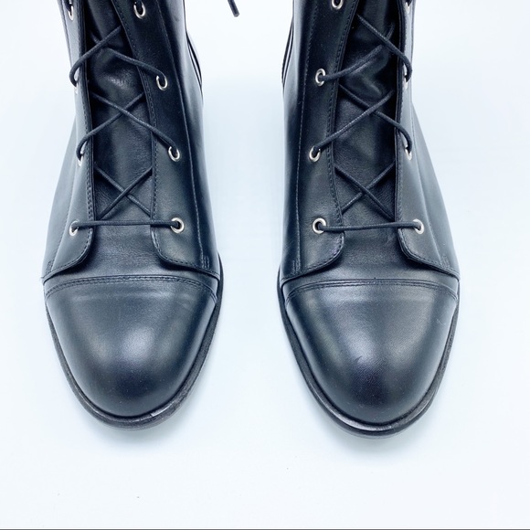 NEW Claudia Ciuti Sz 8 Black Cap Toe Lace Up w/ Zip Combat Leather Boots Booties - Picture 5 of 8